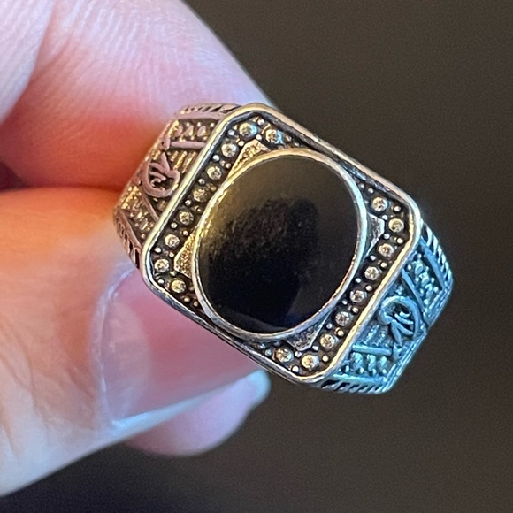 Black obsidian inlaid S925 silver ring size 8.5 - Picture 7 of 8
